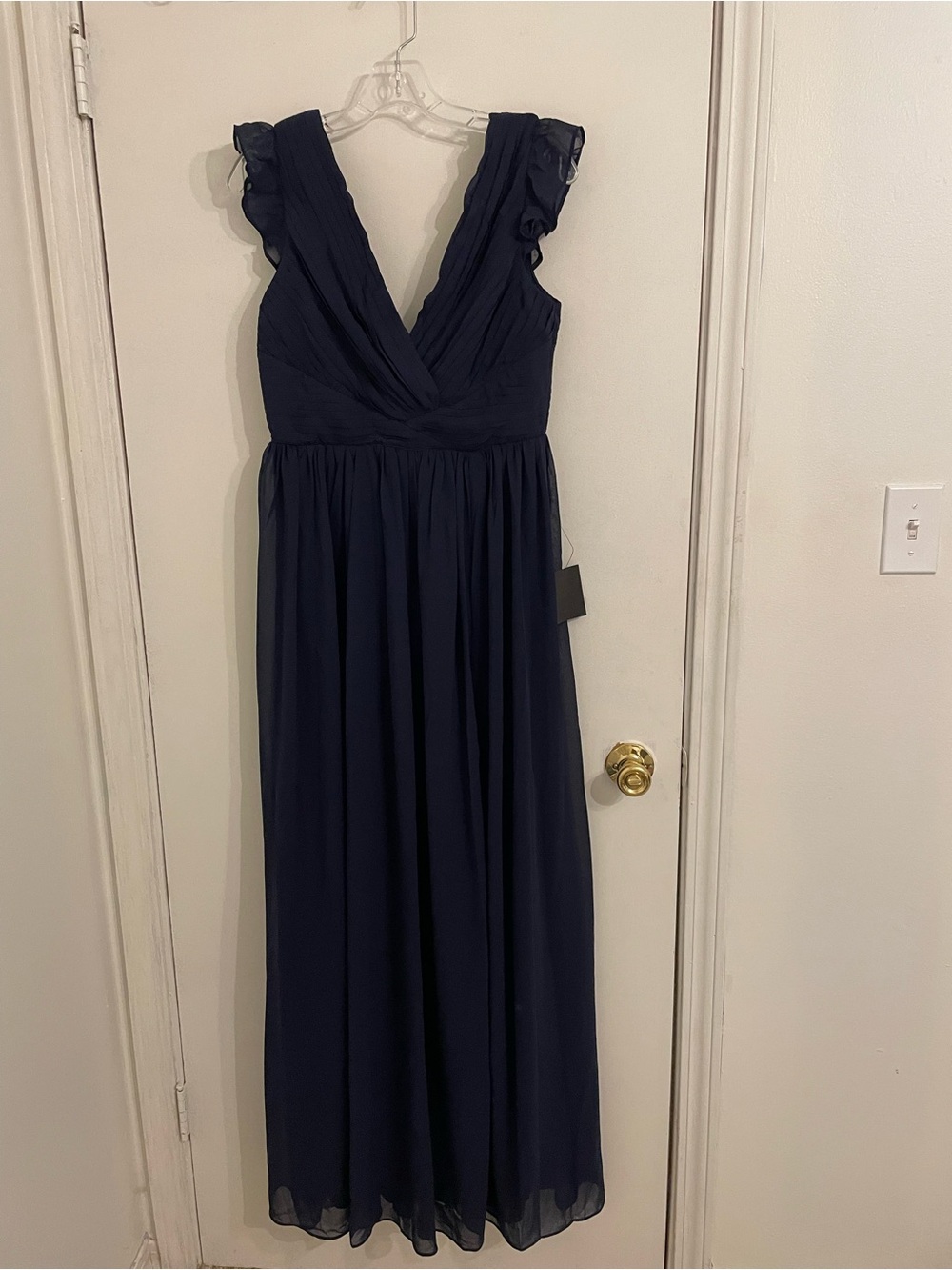Lulu's Navy Ruffle Sleeve V-Neck Maxi Dress